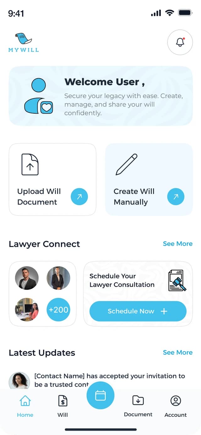 My Will dashboard
