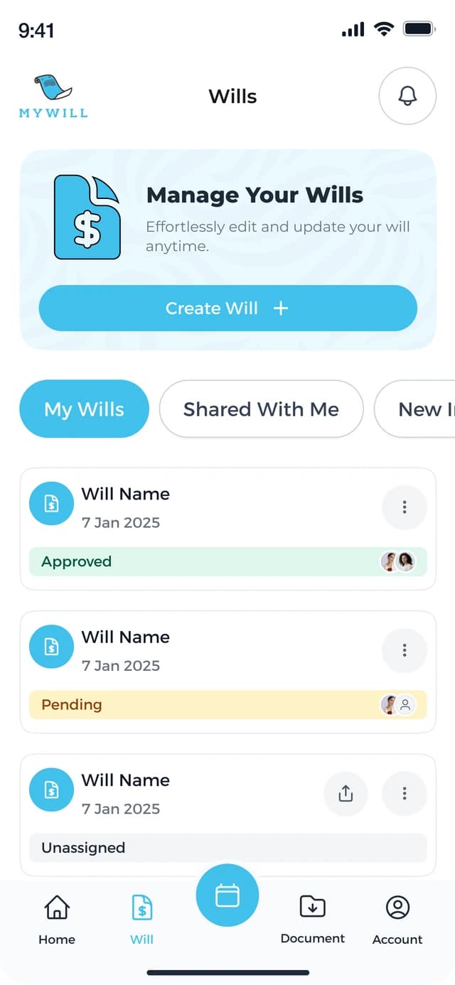 Manage your will in the My Will app